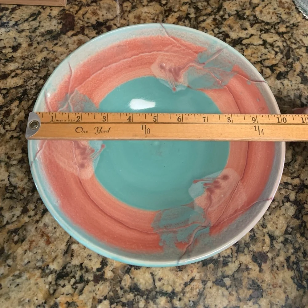 Artisan Ceramic Bowl - Coral and Turquoise